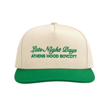 A.H.B. EMBROIDERY OFFWHITE/GREEN "LATE NIGHT DAYS" SNAPBACK
