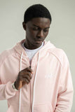 A.H.B. EMBROIDERY BABY PINK "B EBLEM" LIGHT ZIP HOODIE