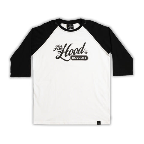 A.H.B. WHITE/BLK RAGLAN 3/4 "ATH HOOD BOYCOTT" COD:003-518-014