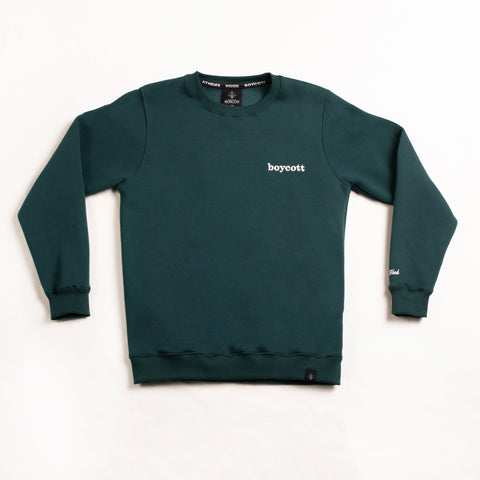 A.H.B. CYPRESS GREEN "BOYCOTT TYPELETTER" EMBROIEDERED CREWNECK COD:002-384-005