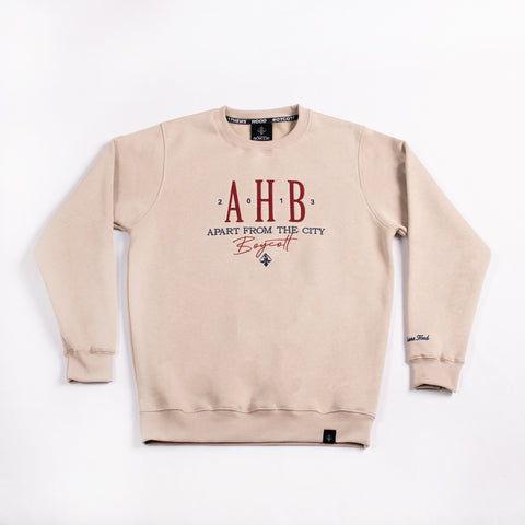 A.H.B. BEIGE "AHB APART FROM THE CITY" EMBROIDERED CREWNECK COD:002-385-037