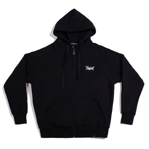 A.H.B. BLACK EMBROIDERED "BOYCOTT TAG" ZIP HOODIE COD:006-257-003