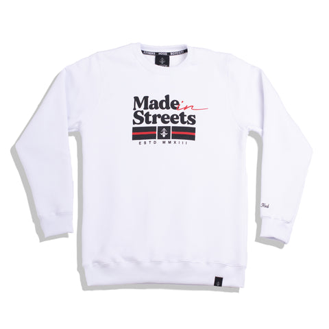 A.H.B. WHITE EMBROIDERED "MADE IN STREETS" CREWNECK COD:002-281-001